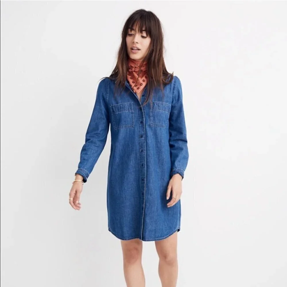 Madewell Chambray Long Sleeve Shirtdress Size S - Picture 1 of 6
